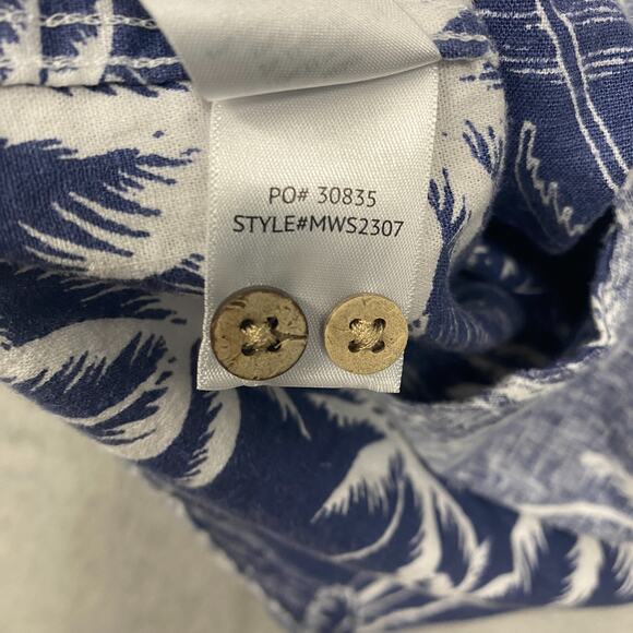 Faherty Shirt Mens Small Blue Breeze Hemp Hawaiian Palm Button Casual Preppy - Picture 7 of 9